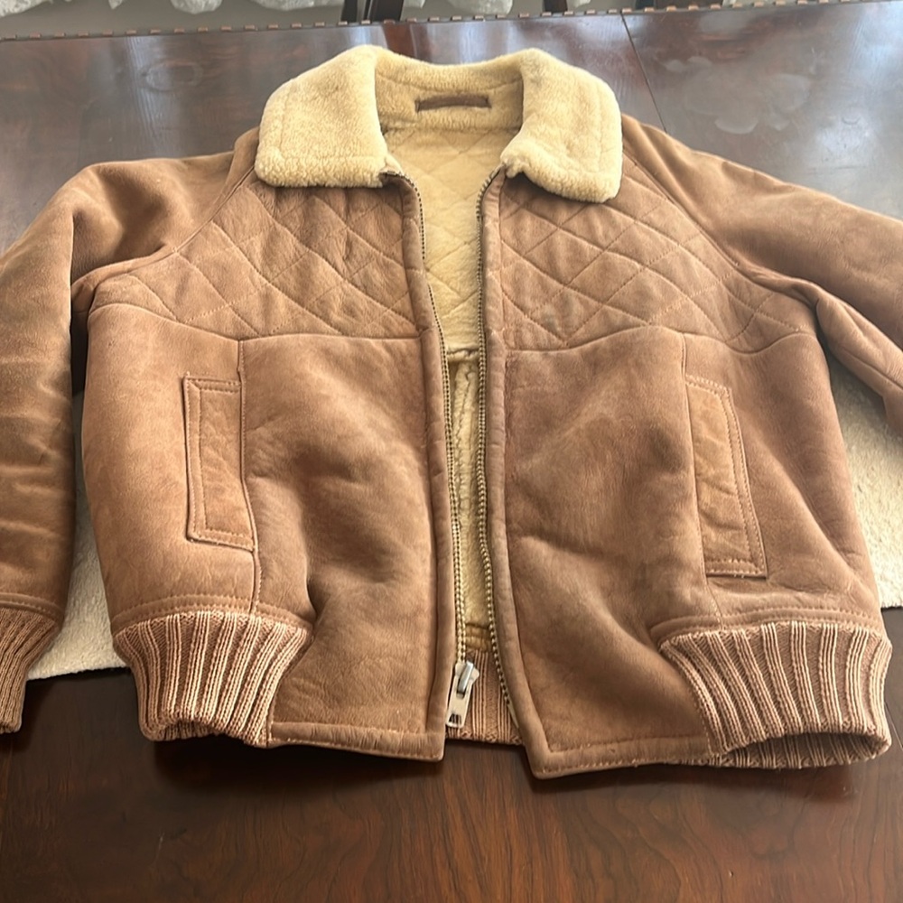 Vintage Sawyer of Napa Tan Suede Shearing lined Men’s Bomber Jacket Size 42